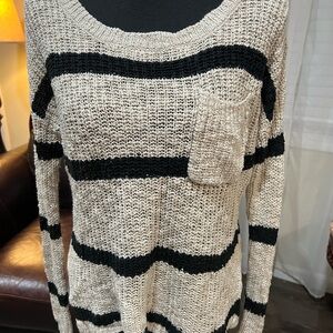 Stylish Black and Cream Striped Women's Sweater
